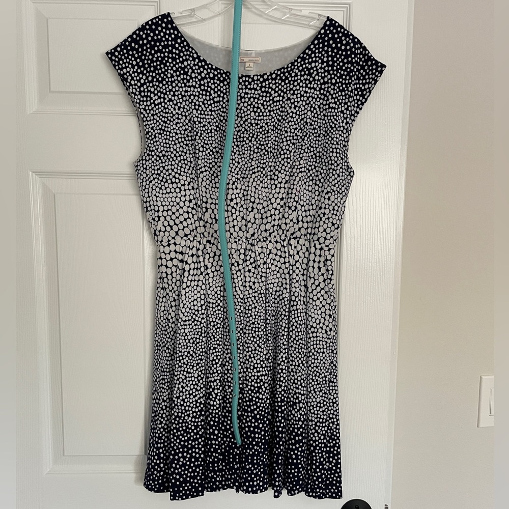 Gap Blue & White Spot Print Dress with Turquoise Belt Size Small